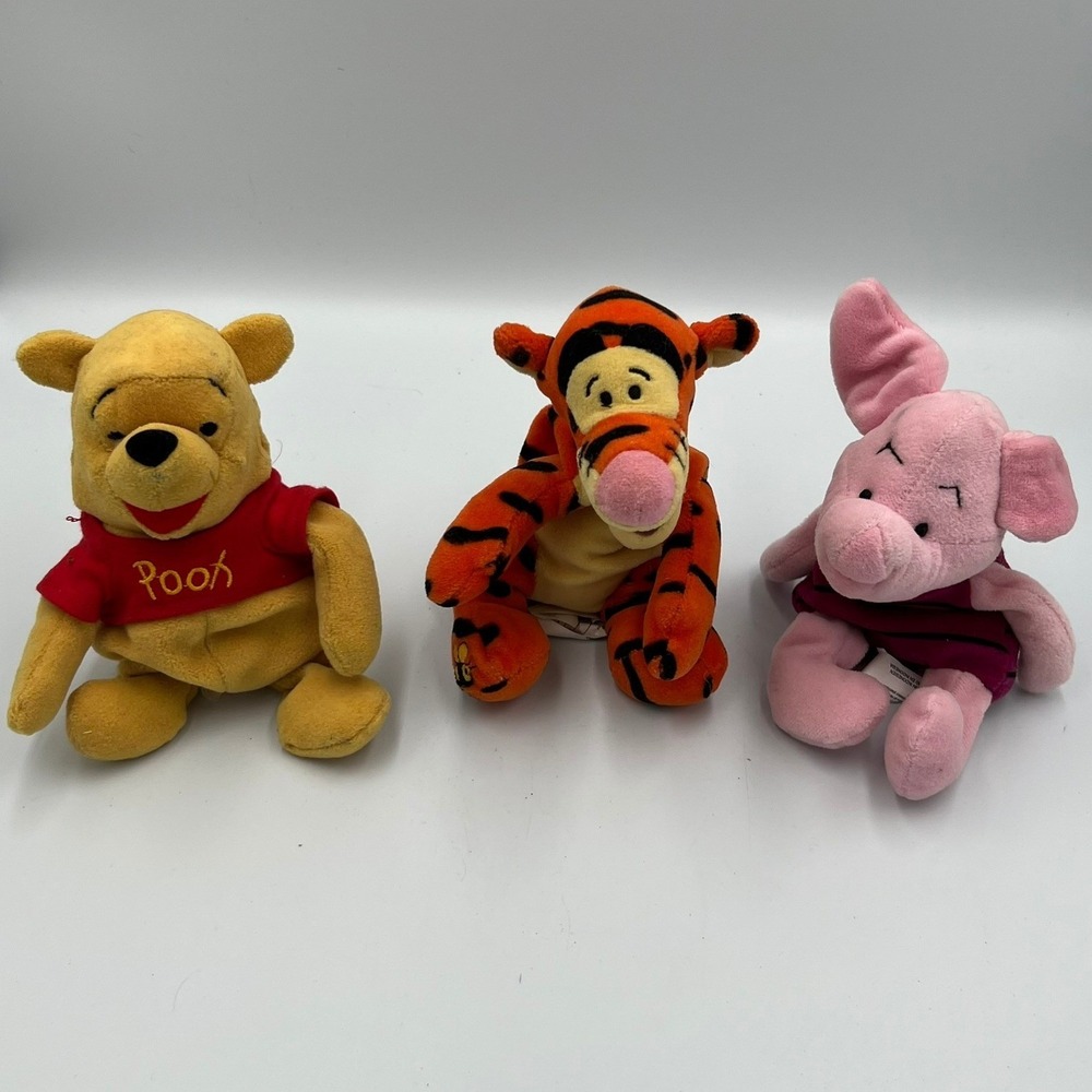 Disney Winnie the Pooh Tigger Piglet Plush Set Multicolor Very Good Beanies - Picture 2 of 6
